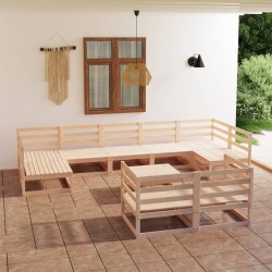 Set Divani da Giardino 10 pz in Legno Massello di Pino