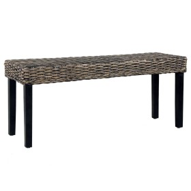 Panca 110 cm Nera in Rattan Naturale Kubu e Massello di Mango