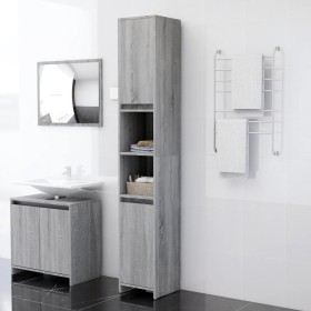 Armadio Bagno Rovere Grigio 30x30x183,5cm Legno Ingegnerizzato