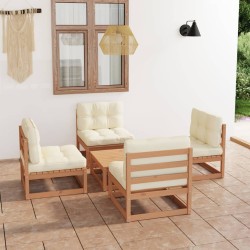 Set Divani da Giardino 5 pz con Cuscini Legno Massello di Pino