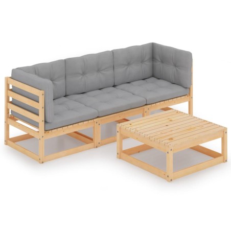 Set Divani da Giardino 4 pz con Cuscini Legno Massello Pino