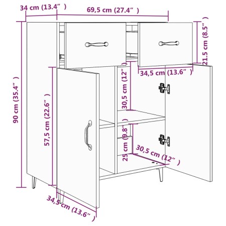 Credenza Grigio Cemento 69,5x34x90 cm in Legno Multistrato