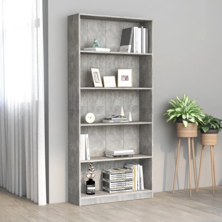 Libreria 5 Ripiani Grigio Cemento 80x24x175cm Legno Multistrato