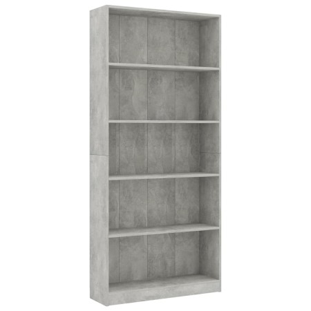 Libreria 5 Ripiani Grigio Cemento 80x24x175cm Legno Multistrato