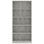 Libreria 5 Ripiani Grigio Cemento 80x24x175cm Legno Multistrato