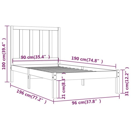 Giroletto Nero in Legno Massello di Pino 90x190 cm Single