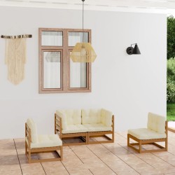 Set Divani da Giardino 4 pz con Cuscini Legno Massello Pino