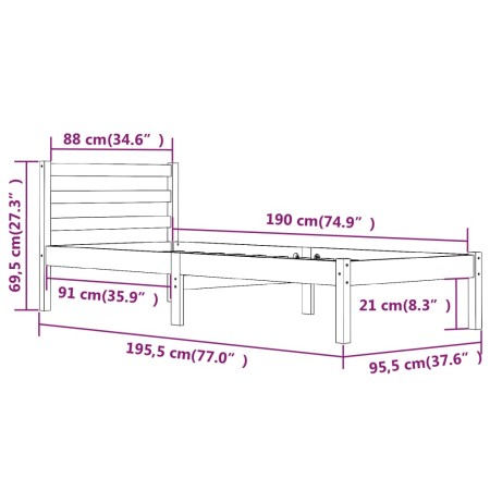 Giroletto Bianco in Legno Massello di Pino 90x190 cm Single