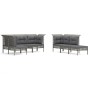 Set Divani da Giardino 10 pz con Cuscini in Polyrattan Grigio