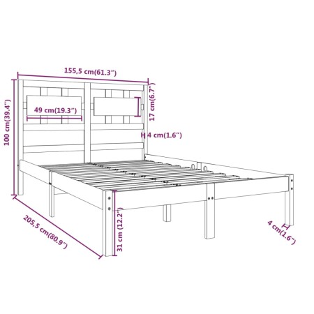 Giroletto Grigio in Legno Massello 150x200 cm King Size