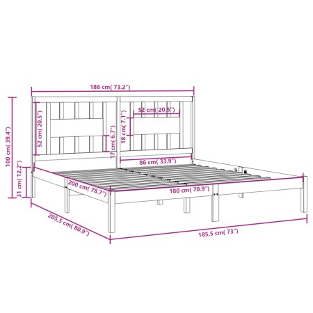 Giroletto Grigio in Legno Massello 180x200 cm Super King