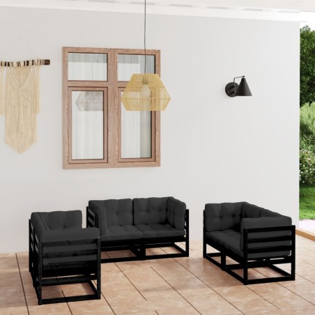 Set Divani da Giardino 6 pz con Cuscini Legno Massello Pino