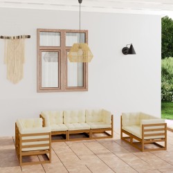 Set Divani da Giardino 7 pz con Cuscini Legno Massello di Pino