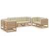 Set Divani da Giardino 7 pz con Cuscini Legno Massello di Pino