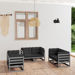 Set Divani da Giardino 6 pz con Cuscini Legno Massello Pino