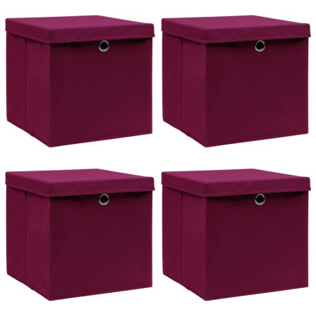 Scatole con Coperchi 4pz Rosso Scuro 32x32x32 cm Tessuto