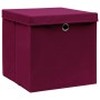 Scatole con Coperchi 4pz Rosso Scuro 32x32x32 cm Tessuto