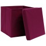 Scatole con Coperchi 4pz Rosso Scuro 32x32x32 cm Tessuto