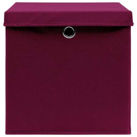 Scatole con Coperchi 4pz Rosso Scuro 32x32x32 cm Tessuto