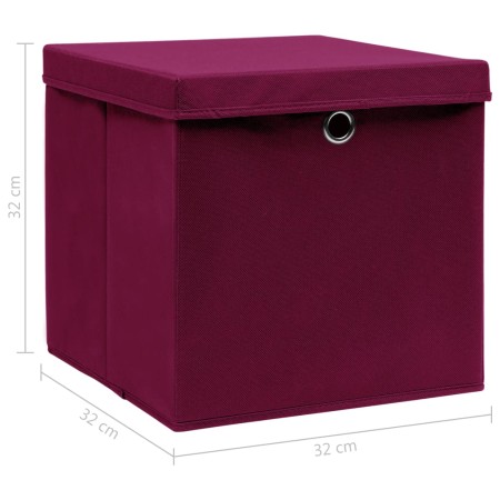 Scatole con Coperchi 4pz Rosso Scuro 32x32x32 cm Tessuto