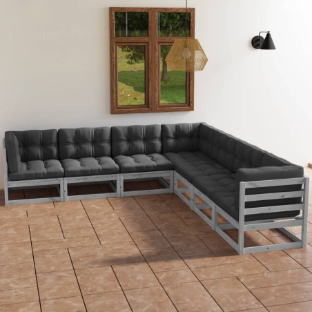 Set Divani da Giardino 7 pz con Cuscini Legno Massello di Pino