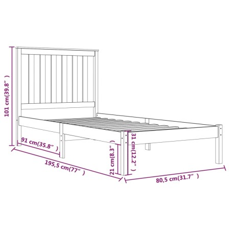 Giroletto in Legno Massello Bianco 75x190 cm Small Single