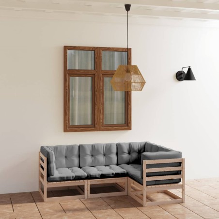 Set Divani da Giardino 4 pz con Cuscini Legno Massello di Pino