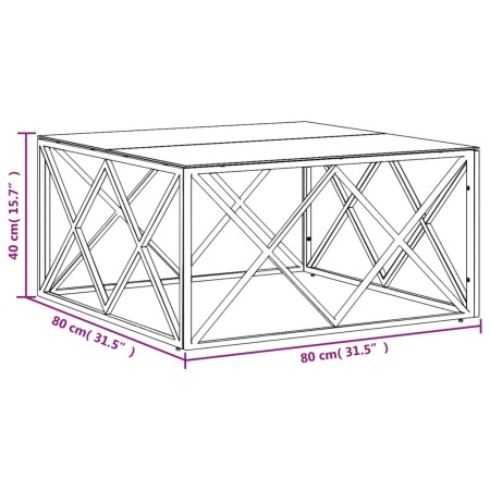 Tavolino da Salotto 80x80x40 cm in Acciaio Inox e Vetro