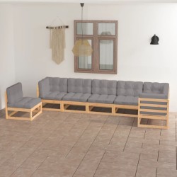 Set Salotto Giardino 7 pz Cuscini Antracite Legno Massello Pino