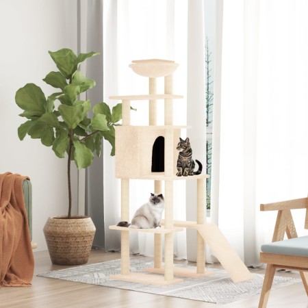 Albero per Gatti con Tiragraffi in Sisal Crema 166 cm