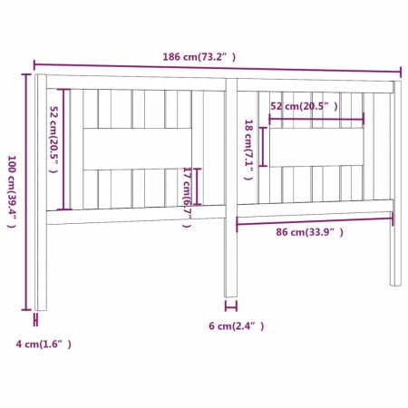 Testiera per Letto Nera 186x4x100 cm in Legno Massello di Pino