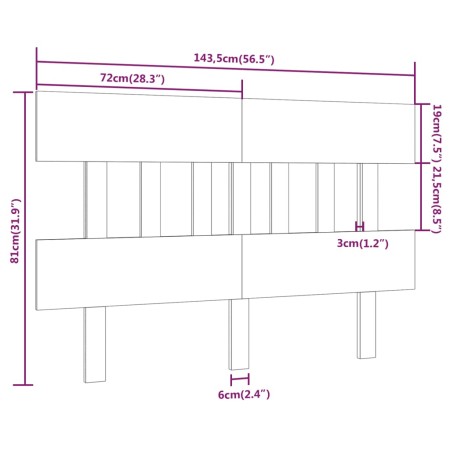 Testiera per Letto Miele 143,5x3x81cm in Legno Massello di Pino