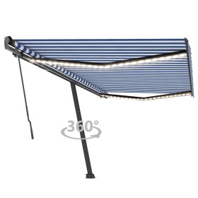 Tenda da Sole Retrattile Manuale LED 500x350 cm Blu e Bianca