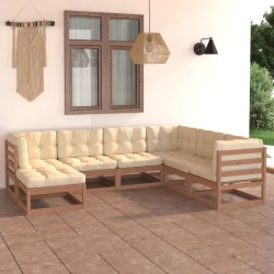 Set Salotto Giardino 7 pz Cuscini Antracite Legno Massello Pino