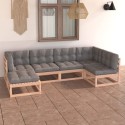 Set Divani Giardino 6 pz con Cuscini in Legno Massello di Pino