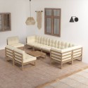 Set Salotto Giardino 10pz Cuscini Antracite Legno Massello Pino