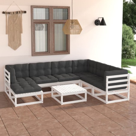 Set Salotto Giardino 8 pz Cuscini Antracite Legno Massello Pino