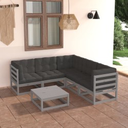 Set Divani Giardino 6 pz con Cuscini in Legno Massello di Pino