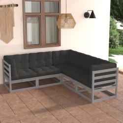 Set Divani Giardino 6 pz con Cuscini in Legno Massello di Pino