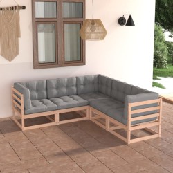 Set Divani Giardino 6 pz con Cuscini in Legno Massello di Pino