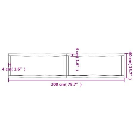 Piano Tavolo Marrone Scuro 200x40x(2-4)cm Rovere Non Trattato