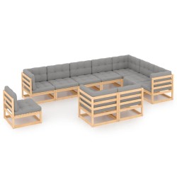 Set Salotto Giardino 10pz Cuscini Antracite Legno Massello Pino