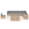 Set Salotto Giardino 10pz Cuscini Antracite Legno Massello Pino