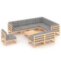 Set Salotto Giardino 10pz Cuscini Antracite Legno Massello Pino