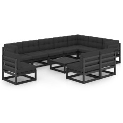 Set Divani da Giardino 11 pz con Cuscini Massello di Pino Nero