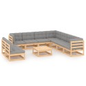 Set Salotto Giardino 10pz Cuscini Antracite Legno Massello Pino