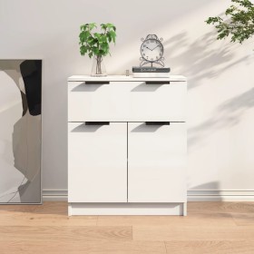 Credenza Bianco Lucido 60x30x70 cm in Legno Multistrato