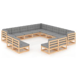 Set Divani Giardino 13 pz con Cuscini in Legno Massello di Pino