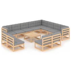 Set Divani Giardino 13 pz con Cuscini in Legno Massello di Pino