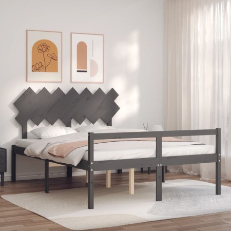 Letto per Anziani con Testiera Grigio King in Legno Massello